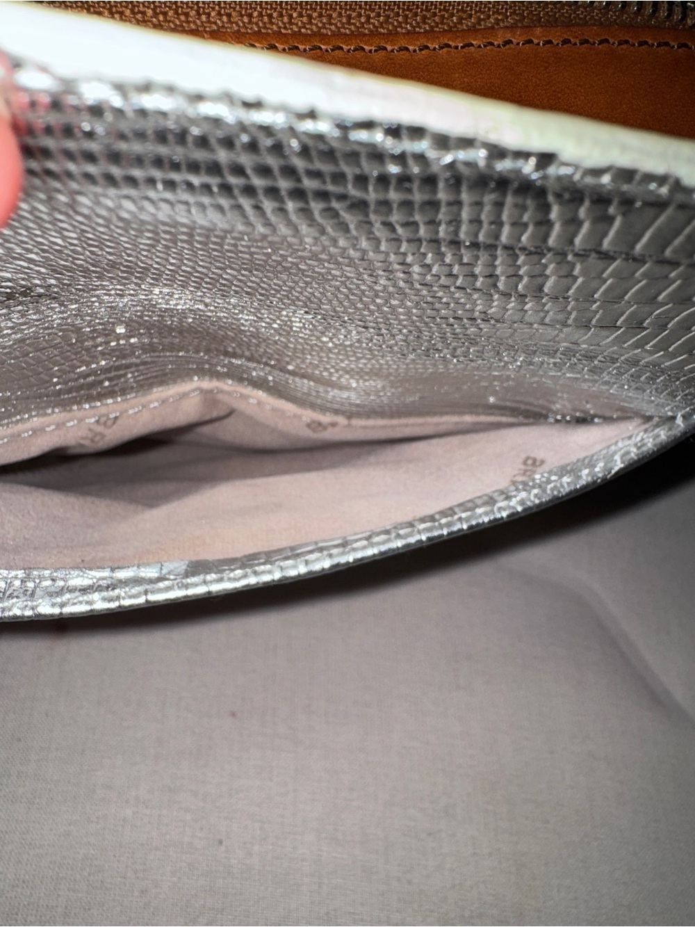 Brahmin Silver Metallic Brown Leather Lizard Embossed Crossbody Organizer Bag - Picture 9 of 15